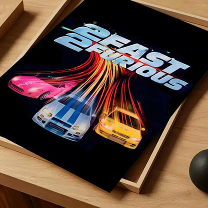 Movie Fast & Furious Poster Self-adhesive Art Waterproof Paper Sticker Coffee House Bar Room Wall Decor