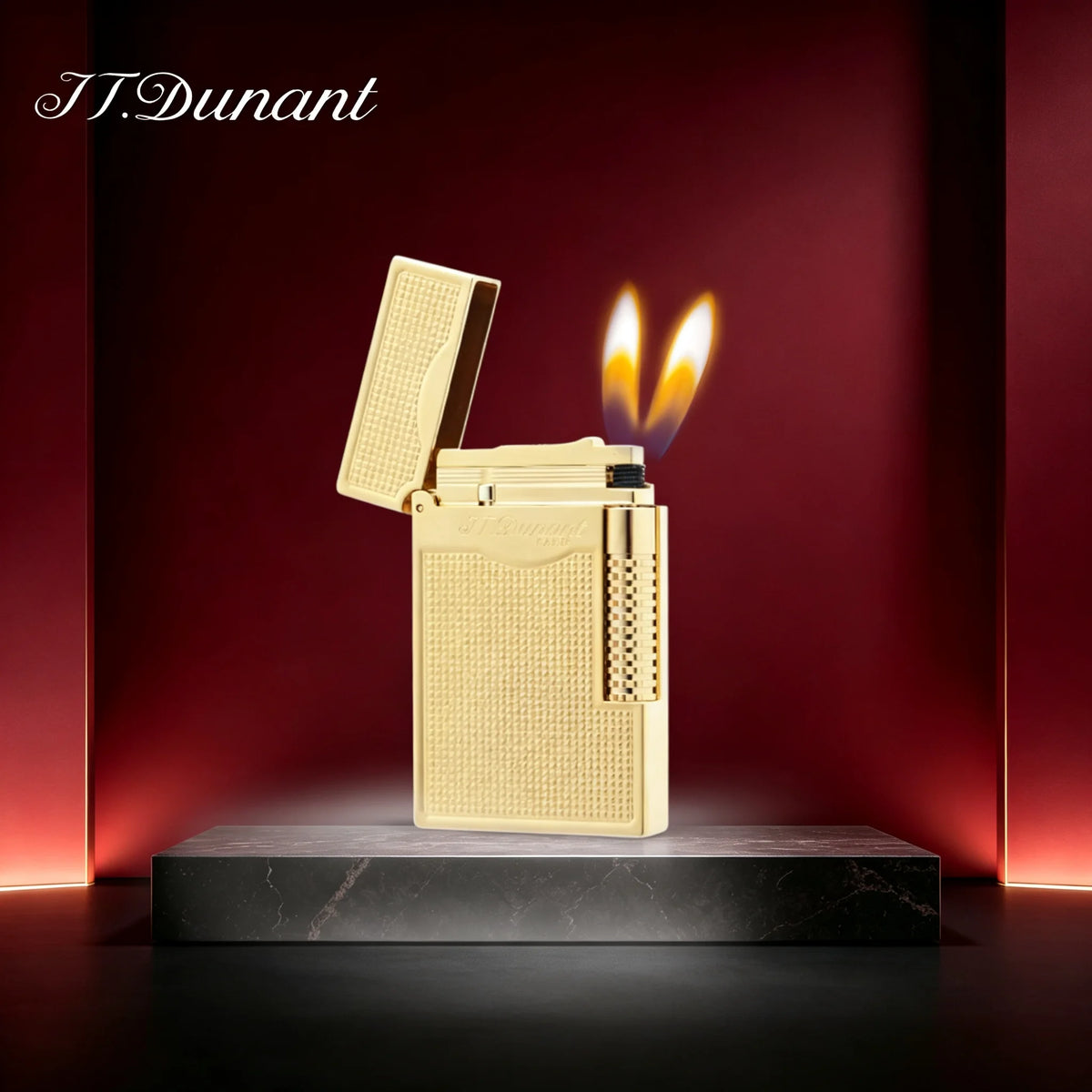 JT.Dunant Lighter Luxury Gold Double Flame Ignition Ding Sound Refillable Butane Gas Lighter Best Gift for Men Husband Boyfriend