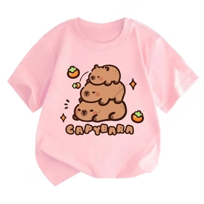 Summer New Trend Capybara Printing Cute Children's Short-Sleeved T-Shirt Cute Comfortable Versatile Boy and Girl T-Shirt