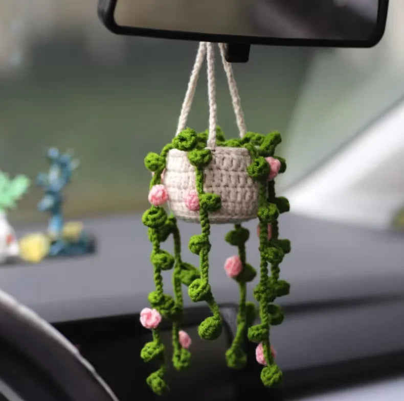 Handmade Crochet Car Styling Plants Succulent Car Plant Ornamentos Decoration Interior Accersories Cute Gift for Women