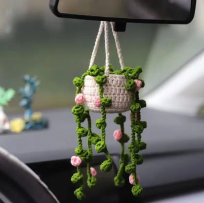 Handmade Crochet Car Styling Plants Succulent Car Plant Ornamentos Decoration Interior Accersories Cute Gift for Women