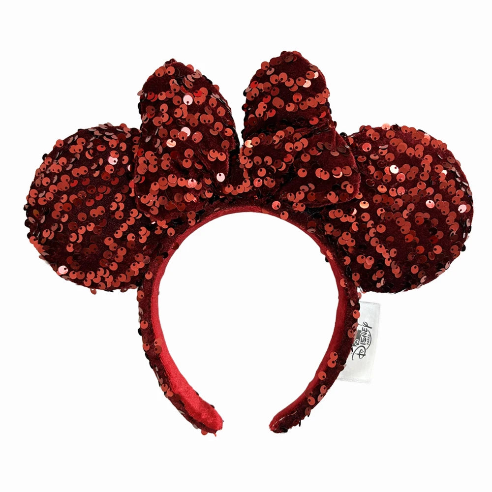 2025 Disney Solid Color Minnie Mouse Ear Headband Large Sequin Hairbands Party Christmas Halloween Cosplay Costume for Girls