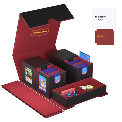 3in1 Deck Box Sports Card Storage Box Fits 200+ Single Sleeved Card Deck Case for MTG TCG CCG Cards with 4 Dividers 2 Toploaders
