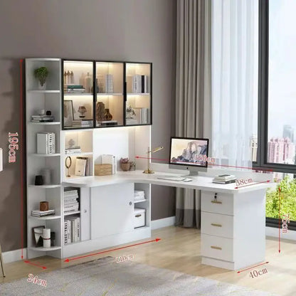Writing Study Desk Integrated Bookshelf L-Shaped Computer Desk Bookcase Luxury Home Bedroom Office Computer Desk with Drawers