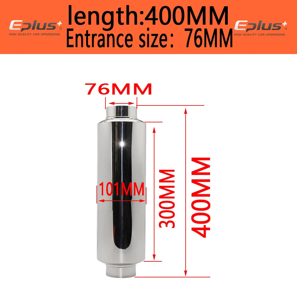EPLUS Universal Stainless Steel Straight‑Through Car Exhaust Systems Resonator Muffler Middle Pipe Silver O.D 51/57/63/70/76MM