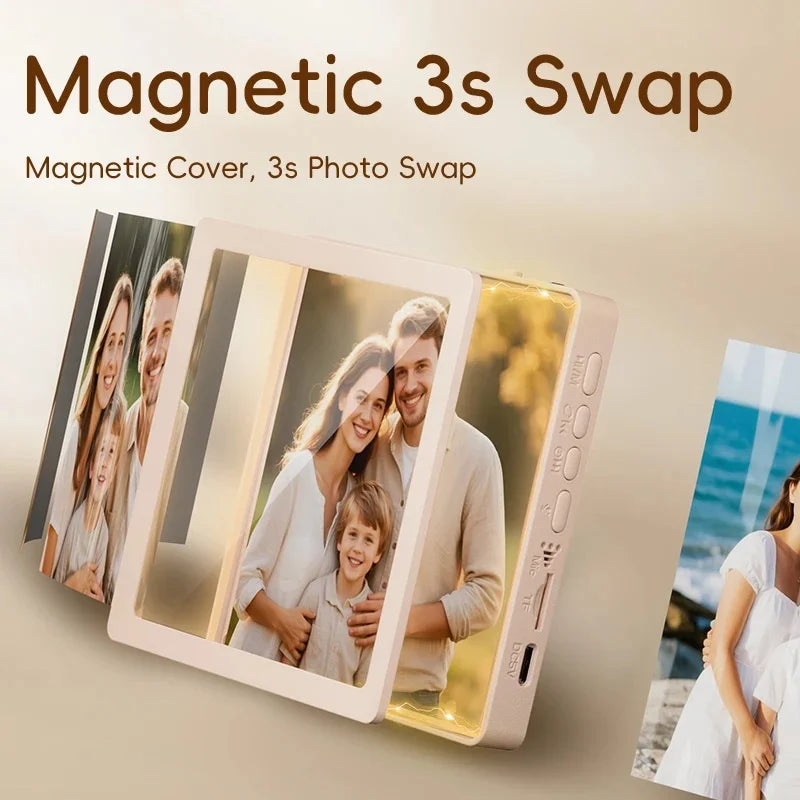 4" DIY Photo Frame Wireless Bluetooth Speaker Magnetic Design Desktop Picture Decor Audio Support Recording TF Card Playback