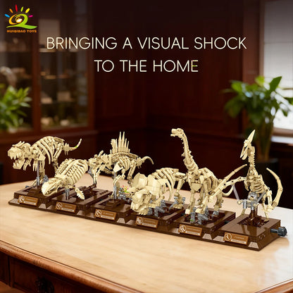 HUIQIBAO Dinosaur Skeleton Fossil Model Building Blocks Triceratops Velociraptor Dino Jurassic Series Bricks for Children Toy