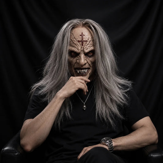 Vampire Monster Latex Mask With Long Gray Hair Scary Full Head Horror Face Cover Halloween Cosplay Party Props