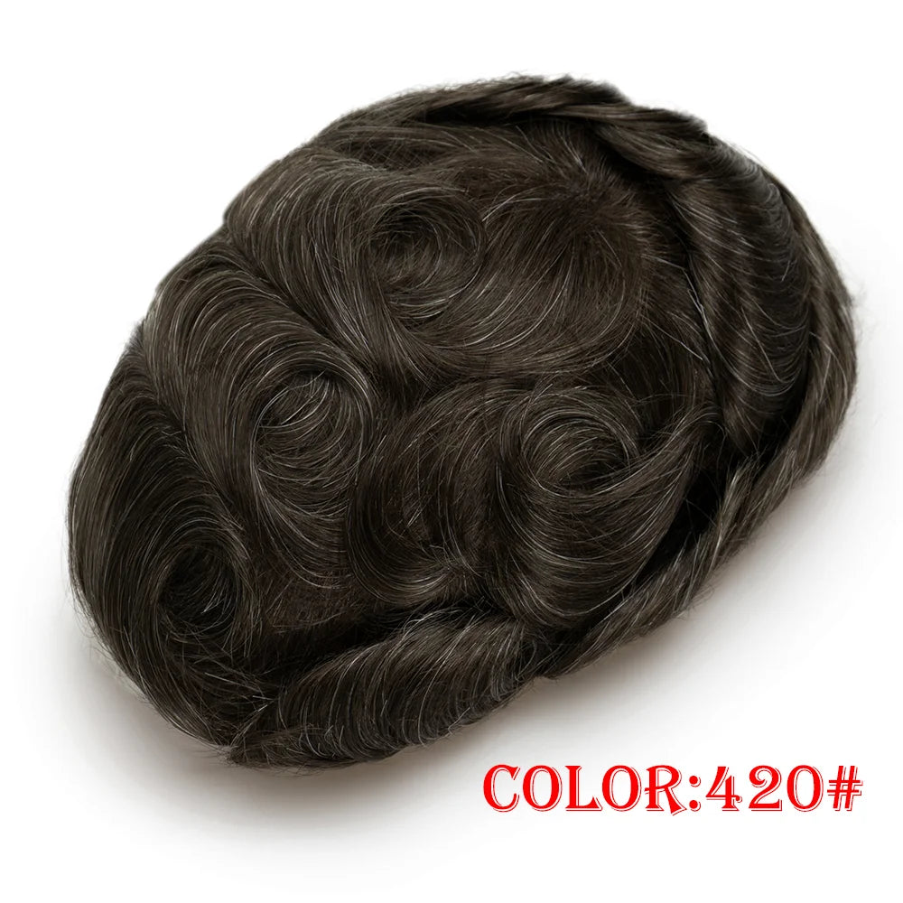 0.03mm Thin Skin Men's Wig 90% 100% Density Human Hair Men Toupee Capillary Prosthesis V Loop Natural Hairline for Hair Loss