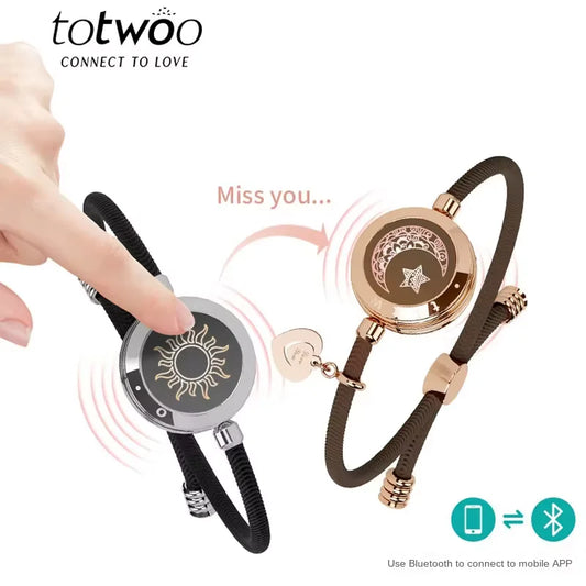 Long Distance touch Light up & Vibrate Bracelets for Couples, Long Distance Relationship Gifts Smart Sun&Moon Love Bracelet