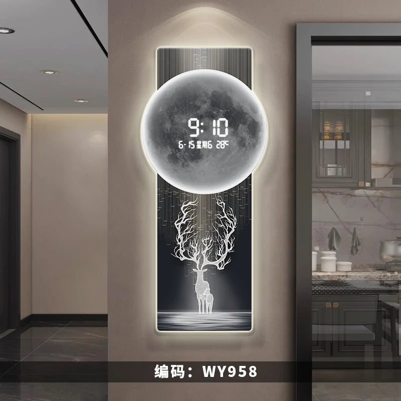 Wall clock, living room entrance decoration painting, electronic clock, digital display creative LED, wall mounted clock