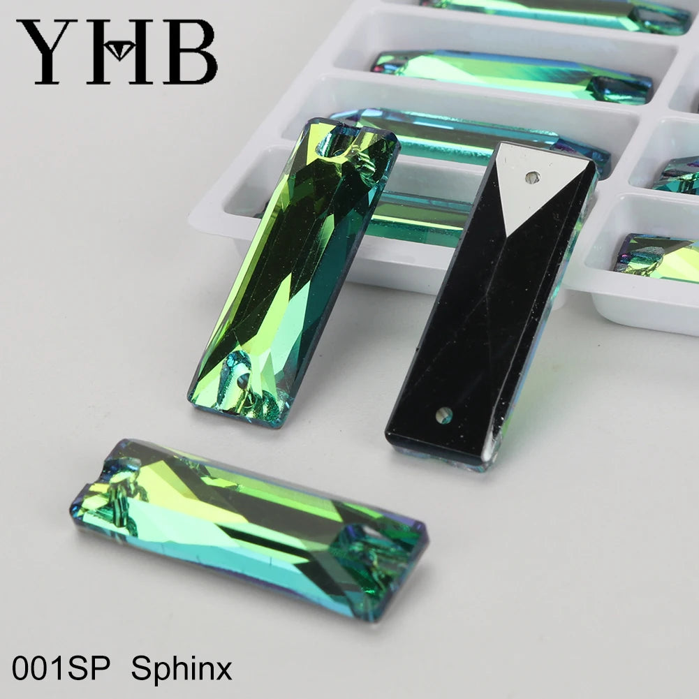 YHB Top Quality Cosmic Baguetee Glass Crystal AB Moonlight Sewing Stones Flatback Sew on Rhinestones For Garment Clothes Bags