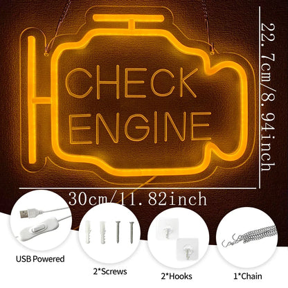 3D Carved Icon, Used For Bedroom, Garage, Game Room, Auto Repair Shop Art Decor, Father'S Day Gift,Check Engine Led Neon Sign.