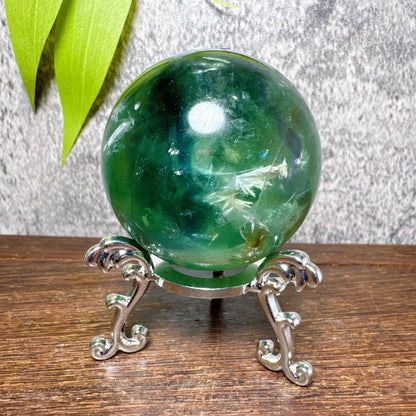 Natural Blue Snowflake Feather Fluorite Spheres Stone Healing Crystal Reiki Energy Home Scene Decorations Gifts+Stand