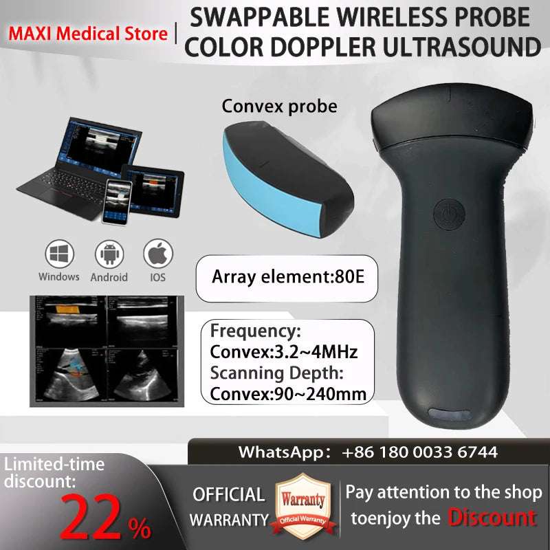 Portable WIFI Ultrasound Scanner Machine Wireless Ultrasound Probe Scanner Machine Support iOS Android Windows Free Suitcase