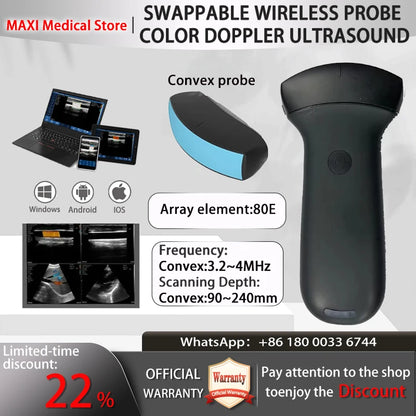 Portable WIFI Ultrasound Scanner Machine Wireless Ultrasound Probe Scanner Machine Support iOS Android Windows Free Suitcase