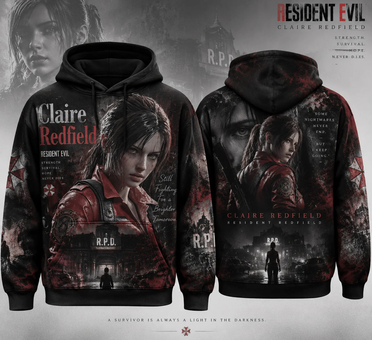Claire Redfield Resident Evil 3D Full Print Hoodie Double Sided Game Portrait Graphic Unisex Women Streetwear Casual Sweatshirt