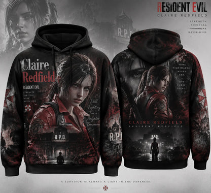 Claire Redfield Resident Evil 3D Full Print Hoodie Double Sided Game Portrait Graphic Unisex Women Streetwear Casual Sweatshirt