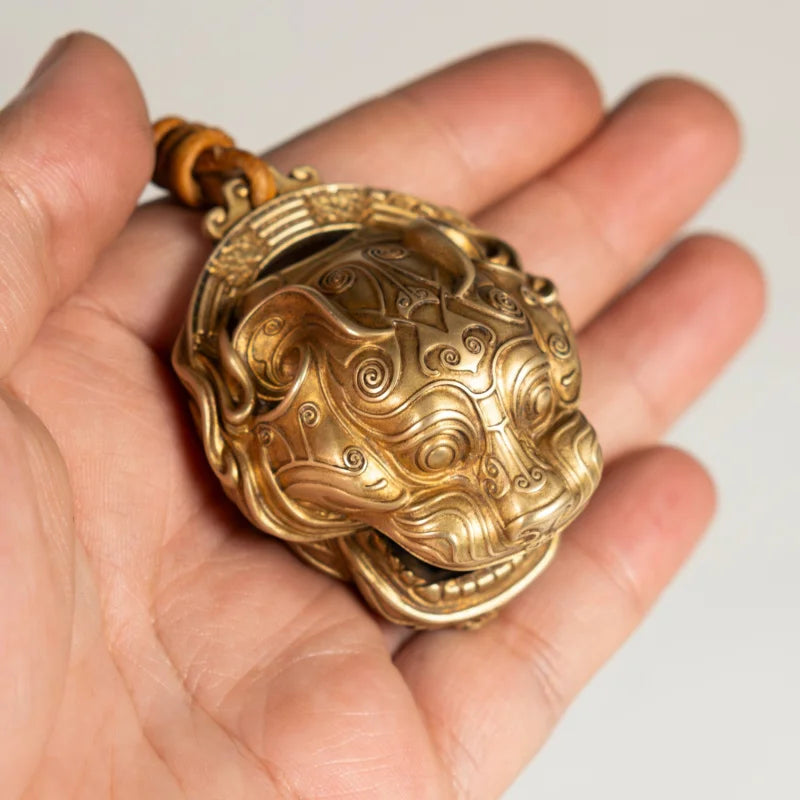 Lucky Tiger Head Bell in Pure Copper - Traditional Chinese Feng Shui Door Decor, Portable Charm & Creative Gift Idea