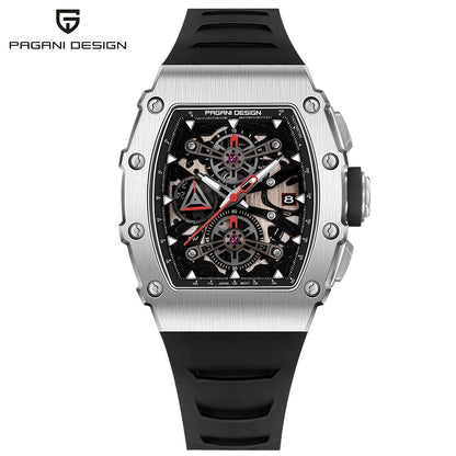 PAGANI DESIGN Wine Barrel Hollow out Men's Time Watch Top Sapphire Stainless Steel Men's Multi Functional Sports Watch