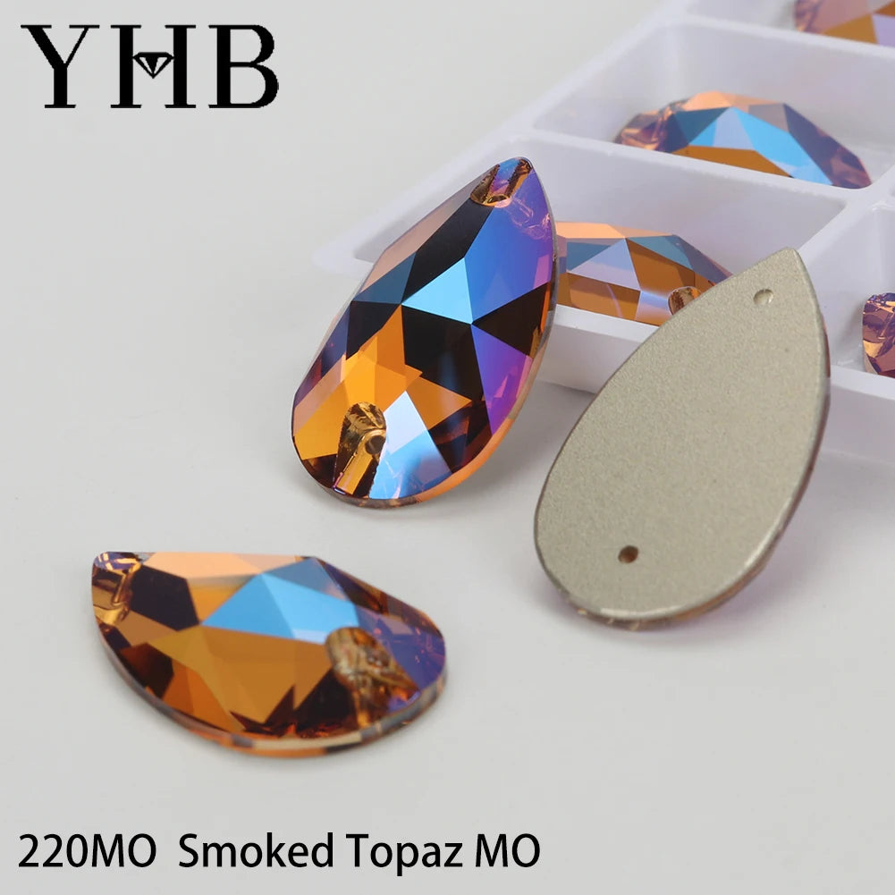 YHB Drop Moonlight Glass Lt Siam Crystal AB Sewing Stones Flatback Sew on Rhinestones For Garment Clothes Bags