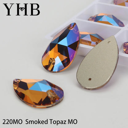 YHB Drop Moonlight Glass Lt Siam Crystal AB Sewing Stones Flatback Sew on Rhinestones For Garment Clothes Bags