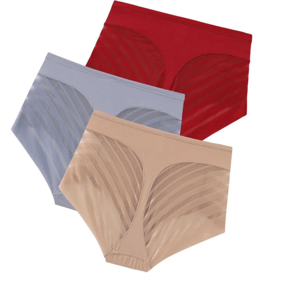 3Pcs/Set Shapewear Women Mid-Rise Shaping Briefs with Mesh Striped Back Plus Size Slimming Underwear Comfort Wear Panties M-3XL