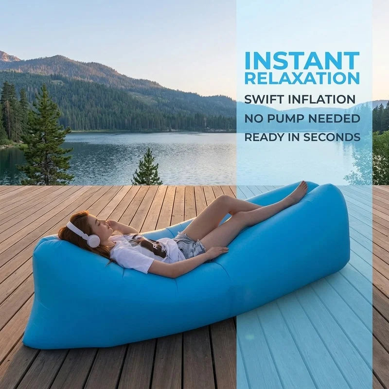 Inflatable Air Lounger Sofa Portable Quick Inflate Waterproof Camping Couch Beach Chair Poolside Travel Outdoor Sleeping Mat