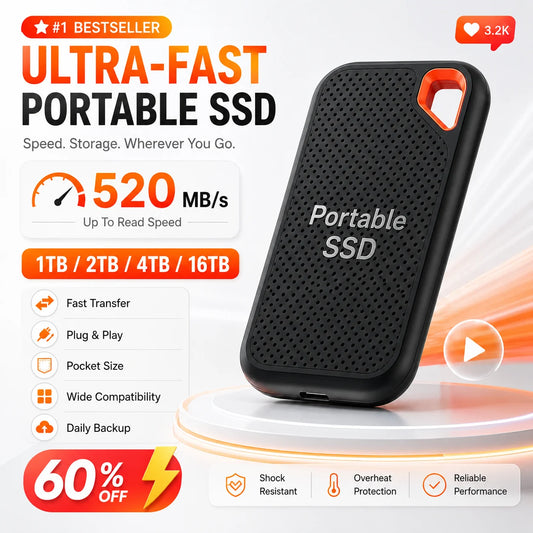 Compact External Hard Drive 1TB 2TB Portable SSD USB3.1 Type-C Backup Storage for Laptop MacOS Phone