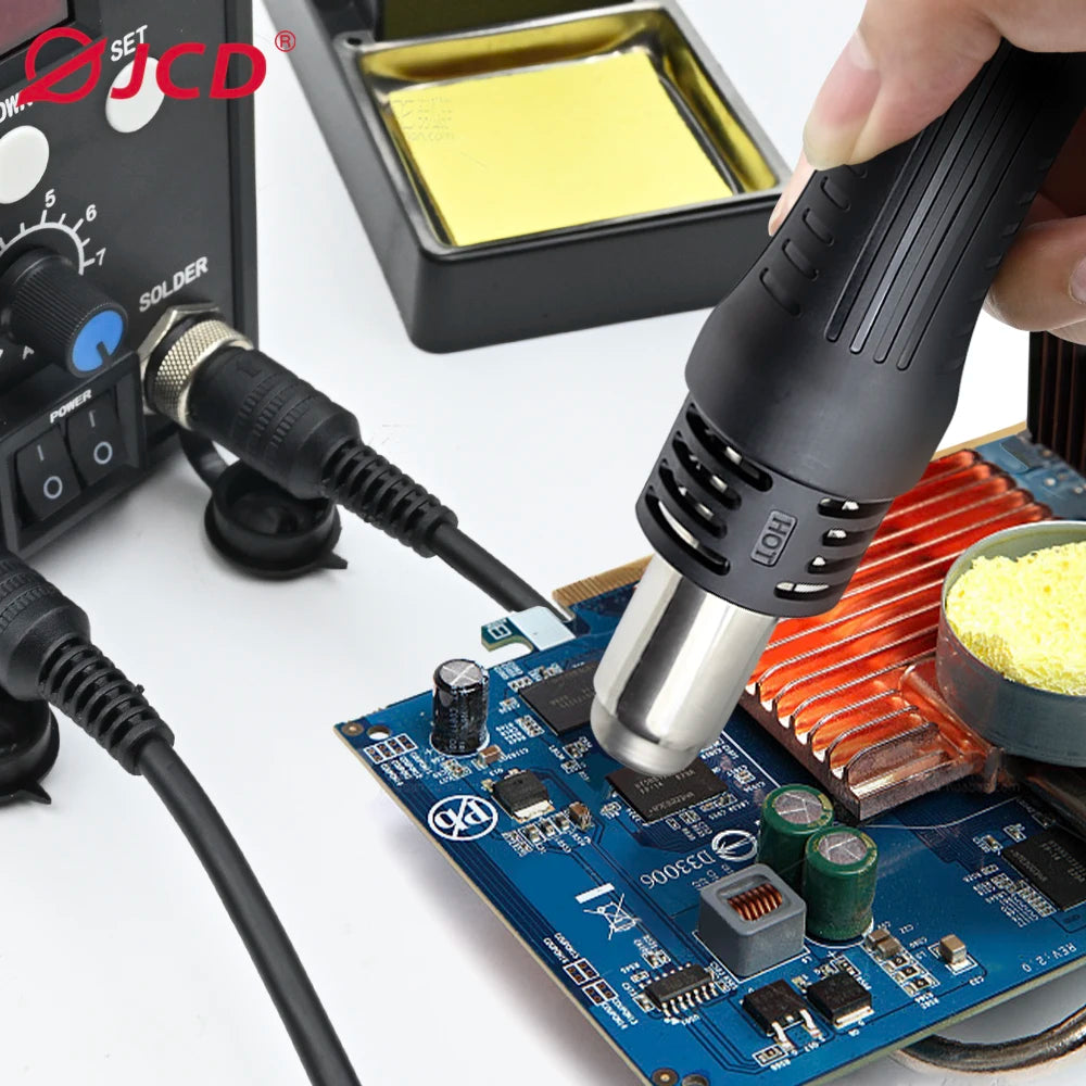 JCD 2 in 1 Digital Soldering Station Hot Air Gun Solder Iron SMD BGA Rework Desoldering Welding Repair Tools 760W 220V 110V 8586