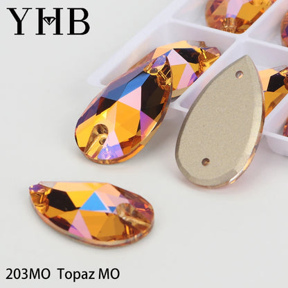 YHB Drop Moonlight Glass Lt Siam Crystal AB Sewing Stones Flatback Sew on Rhinestones For Garment Clothes Bags
