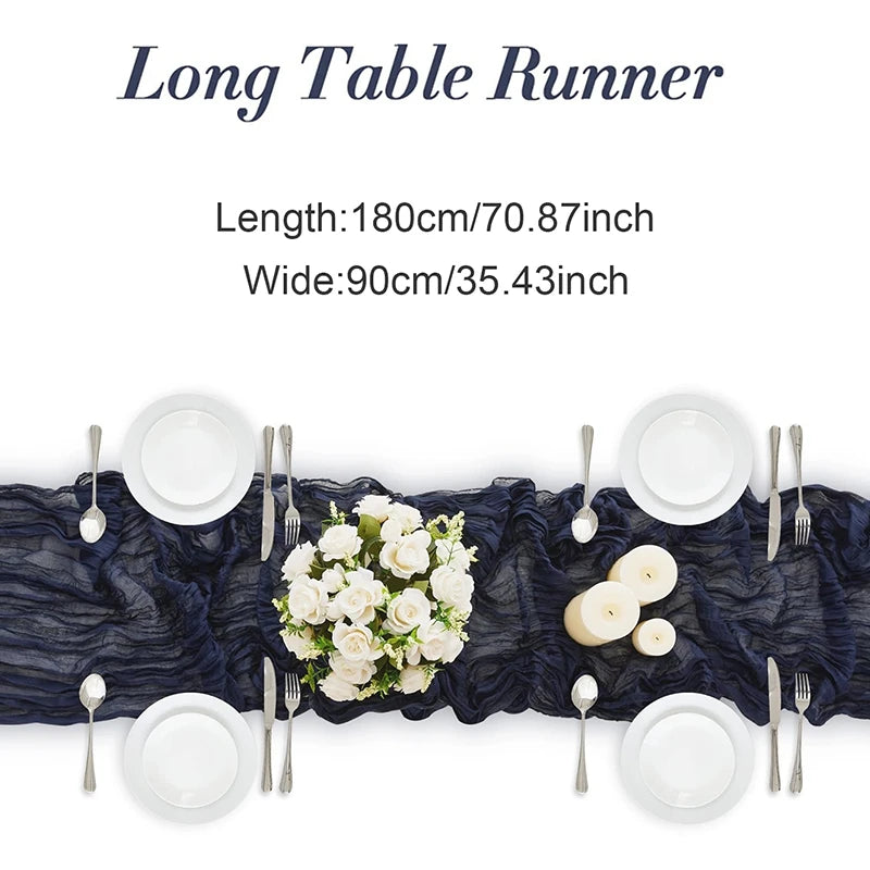 90*180cm Cheesecloth Bohemian Polyester Table Runners, Pleated Atmospheric Table Runner, Home Dining Table Room Wedding Decor