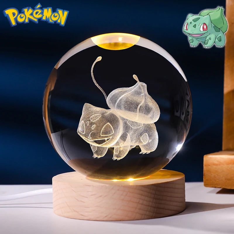Pokemon 3D Crystal Ball Figure Toys Blastoise Scyther Garchomp Greninja Lugia Ampharos Gengar Glass Ball Night Light Gifts Kids