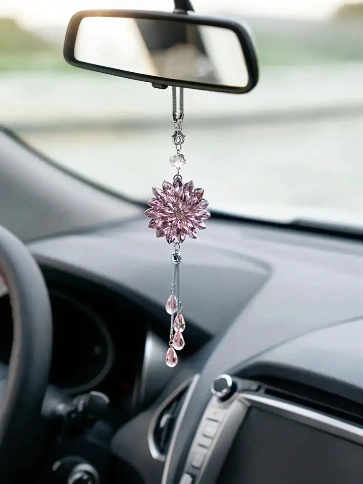 Lotus Double-Sided Crystal Snowflake Pendant with Tassel – Car Decoration, Ideal Gift for Valentine's Day, Christmas & More.