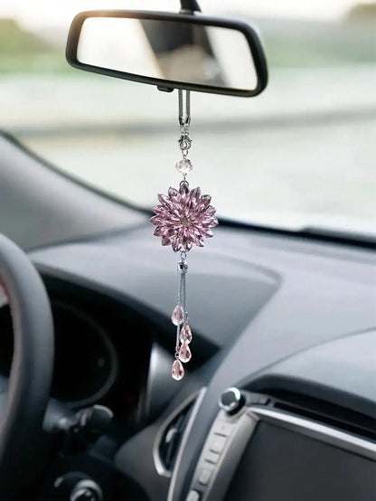 Lotus Double-Sided Crystal Snowflake Pendant with Tassel – Car Decoration, Ideal Gift for Valentine's Day, Christmas & More.
