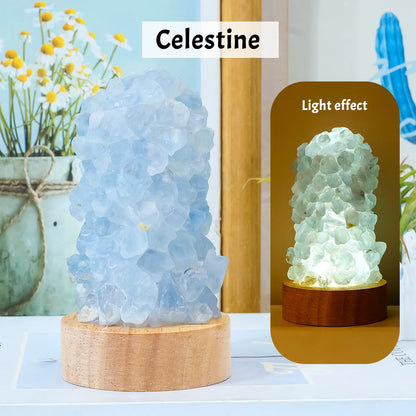 1PC Citrine Crystal Wishing Lamp with Natural Amethyst Raw Stones, Dimmable USB Night Light with Switch, for Home & Bedroom Deco
