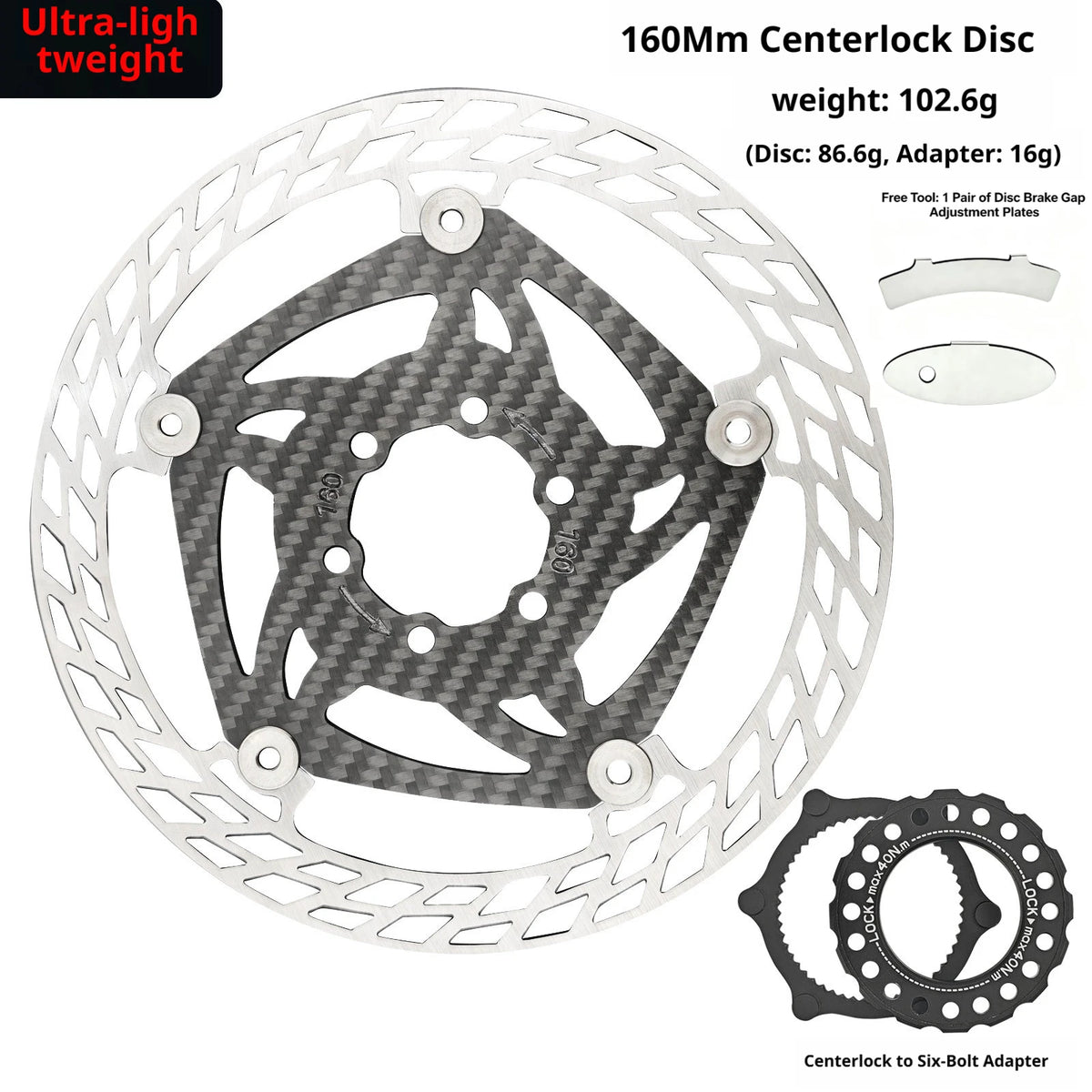 Ultra Light Carbon Fiber Bicycle Disc Brake Rotor 140mm 160mm 180mm 6-Bolt Center Lock Floating Brake Disc Stainless Steel Heat