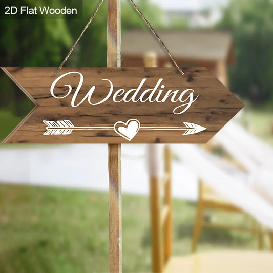 2D Flat Rural Wooden Wedding Arrow Sign "Wedding" Letter Heart and Arrow Design Outdoor Welcome Sign Wedding Party Decoration