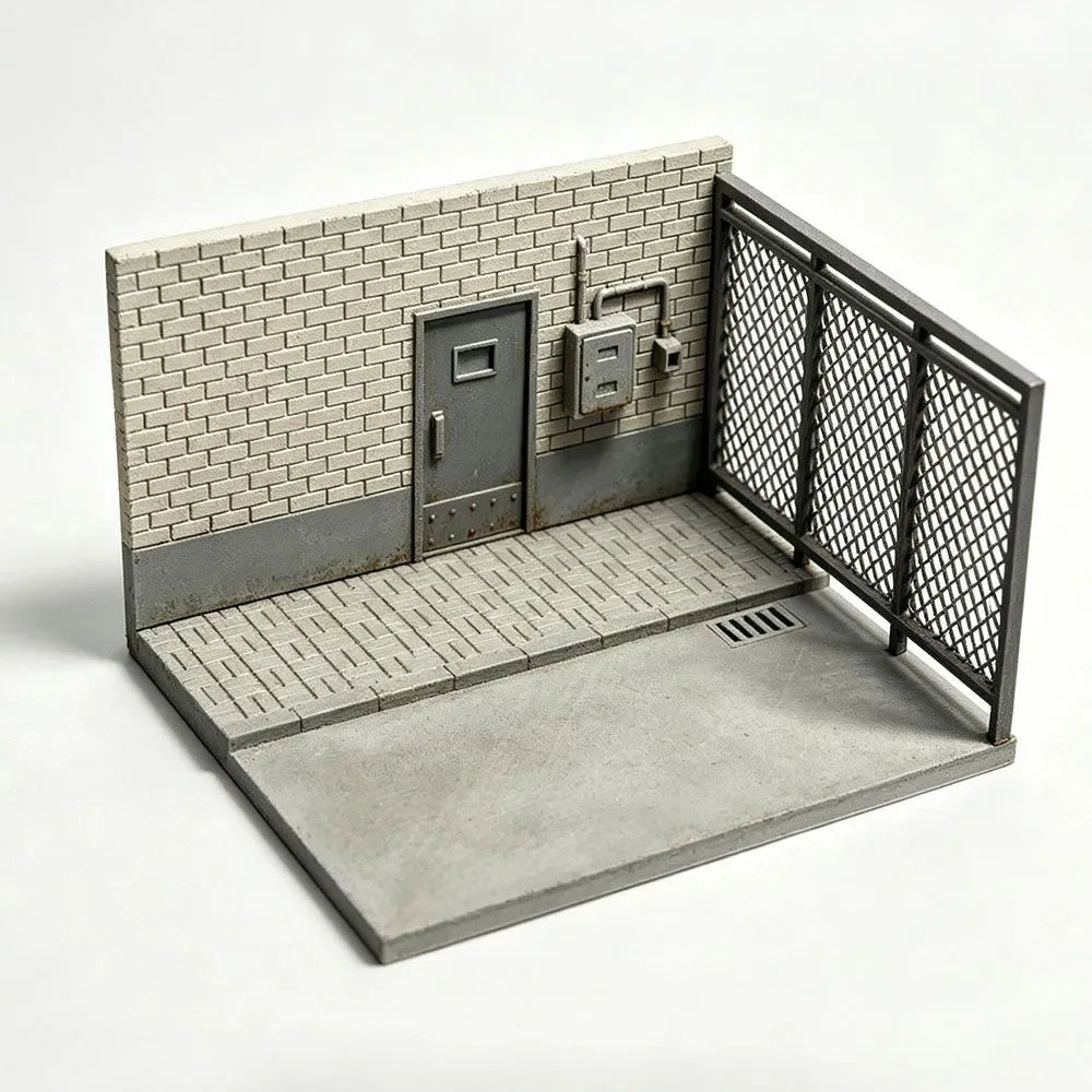 1:64 Mini Micro Building Back Door Back Alley Street Corner Car Model Miniature Scene Kit 3D Print DIY Blank Model Desktop Ornam