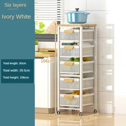 Household Movable Narrow Kitchen Organizer Cart With Wheel Multi-layer Vegetable Auxiliary Cartss Drawer Type Kitchen Trolleys k
