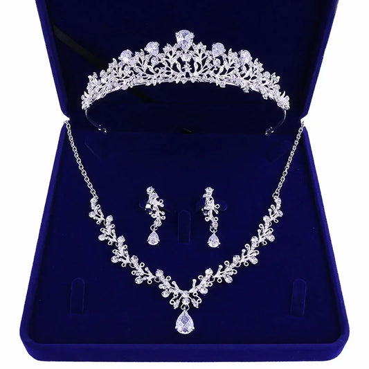 Bridal Headwear Set Crown Necklace Earrings Four Piece Fashion Tiaras Suitable for Women's Wedding and Birthday Parties