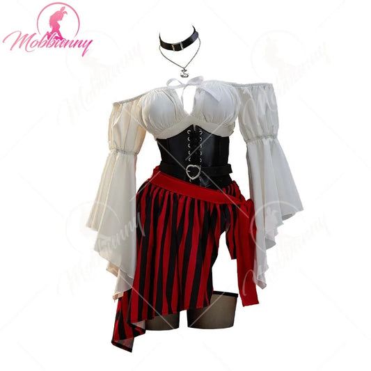Mobbunny Female Pirate Sexy Lingerie Outfit Halloween Costume One Shoulder Top and Irregular Skirt with Waist Belt and Eye Mask