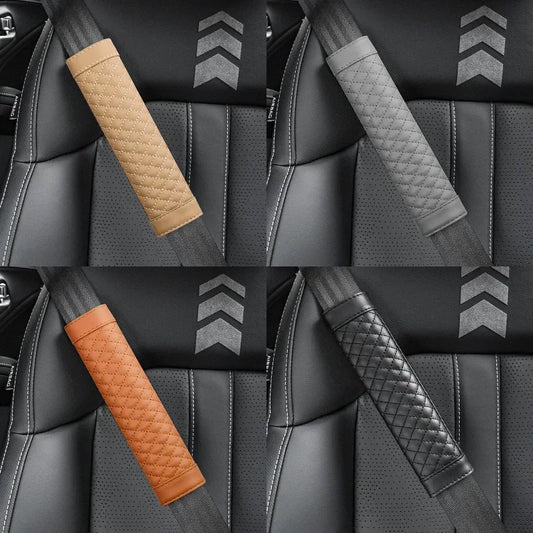Leather Car Seat Belt Shoulder Cover Embroidery Wear-resistant Non-slip Leather Safety Cover Car Interior Decoration Products