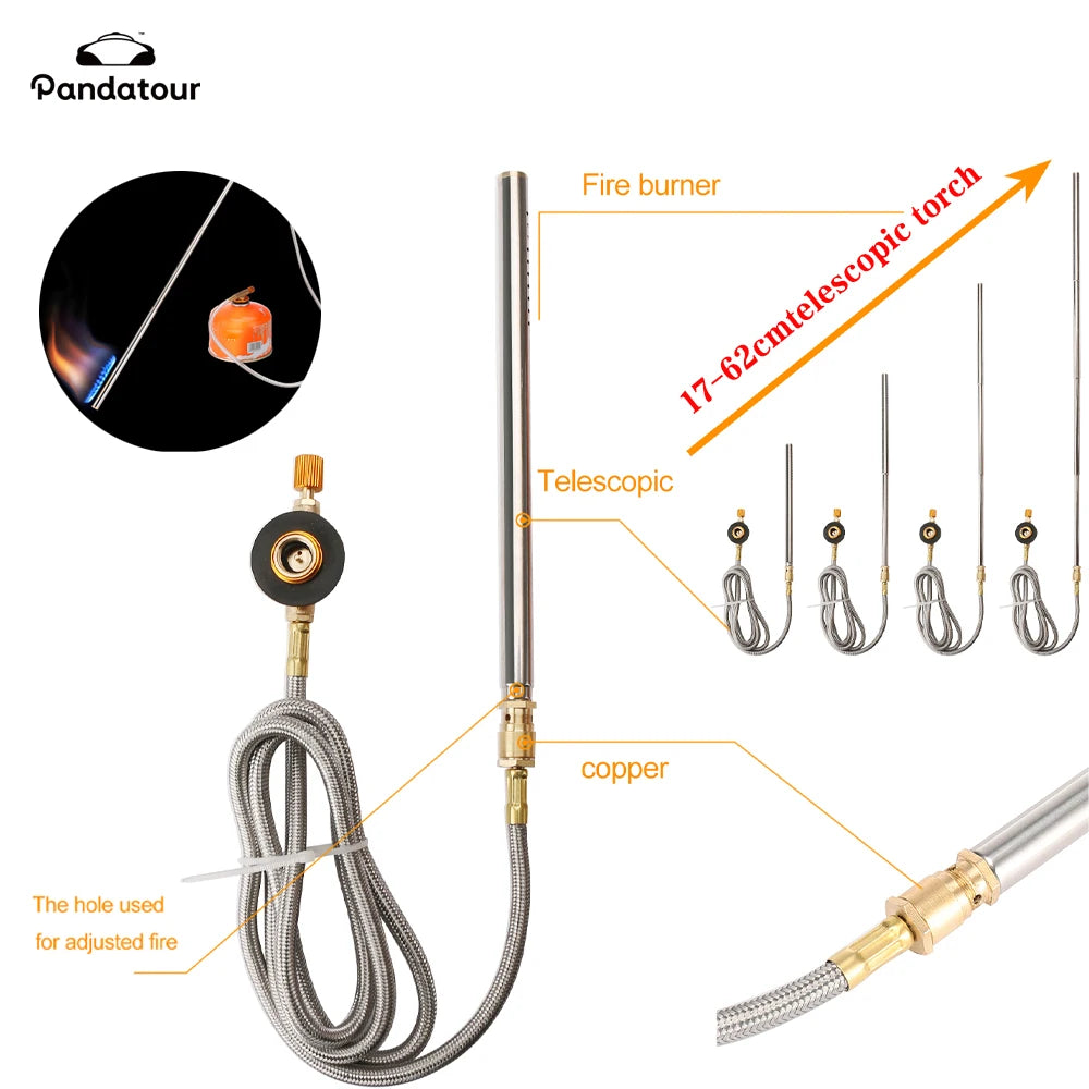 Pandatour Freely Adjustable Telescopic Spray Gun Stainless Steel Durable Copper Head  High Power Gas torch fire starter