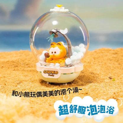Pantasy Garfield Crystal Ball Series Fun Gashapon Machine Building Block Puzzle Model Desktop Ornament Children's Gift