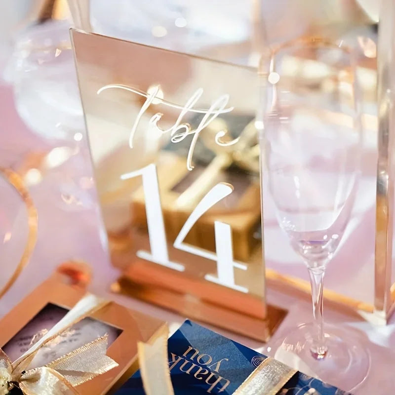 1-25 Gold Acrylic Wedding Table Number Place Cards 4.72*7.09 Inches with Stand