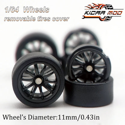 1/64 RLC Premium Wheels with Rubber Slick Tires for 10 Spokes Model Car Refitting Parts D:11mm (1 Set)