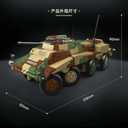 875 PCS MOC 1:25 Sd.Kfz.234/1 Heavy Armored Reconnaissance Vehicle Building Blocks Set, DIY Desktop Army Display Collectible