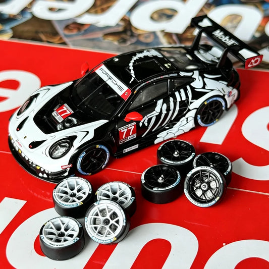 1/64 Center Lock Resin Ultra-Smooth Model Wheels 10.8mm with Rubber Tires & Bearings for MINIGT  911 R8 Diecast Model Car