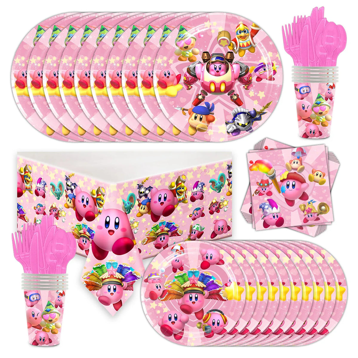 Hot kawaii Star Kirby Birthday Party cutlery plate Disposable Banner Cake Topper Hanging Flag Kirby‌ Balloon Birthday Decoration